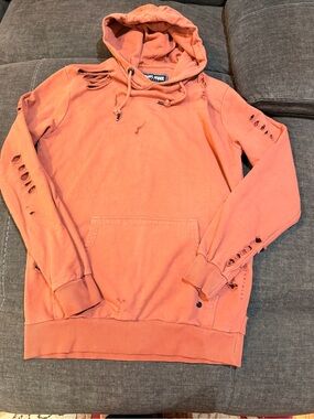 Criminal damage Men's Distressed Coral Pullover Hoodie Size L